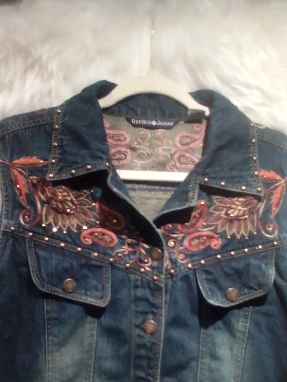 Embroidered Dark Blue Denim Vest #A0009 - Picture 5 of 8